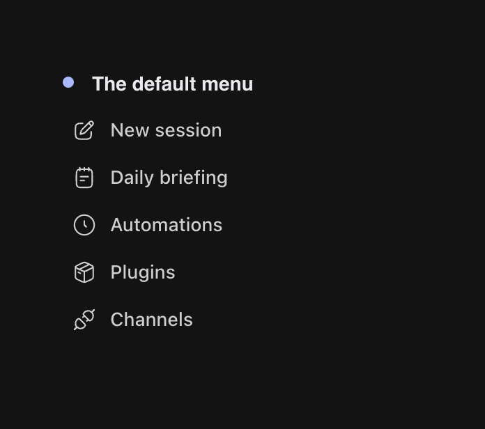 The Onevium navigation menu opening its Customize editor, hiding Daily Briefing, moving Channels to the top, and updating the sidebar